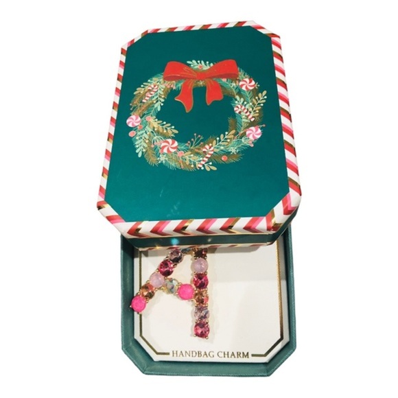 Beautiful gold plated Pink bejeweled gemstone A monogram bag purse key chain new - Picture 7 of 13